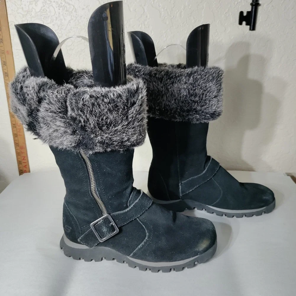 Skechers Originals Womens Black Suede Faux Fur Mid Calf Boots 47368 Size 7